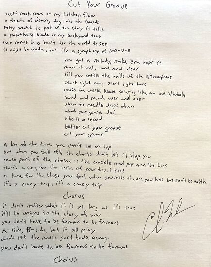 “Cut Your Groove” Handwritten Lyric Sheet